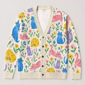 Colorful Cat Garden for Cozy Everyday Outfits and Playful Casual Style for Cat Lovers All-over Print Knitted Cardigan