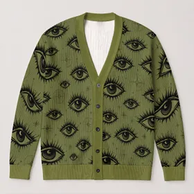 All-Seeing Eye Halloween Motif for Moody Autumn Layering and Everyday Mystic Style All-over Print Knitted Cardigan