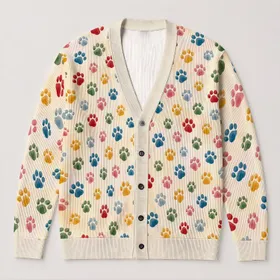 Colorful Paw Print Motifs For Playful Everyday Outfits And Casual Layering All-over Print Knitted Cardigan
