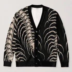Gothic Centipede Skeletons for Alternative Everyday Layering All-over Print Knitted Cardigan