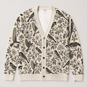 Blackbird Wildflowers for Everyday Nature Walks and Vintage Cottage Style for Teens All-over Print Knitted Cardigan