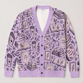 Book Coffee Doodle Motifs for Cozy Reading Days and Book Club Gatherings for Readers All-over Print Knitted Cardigan
