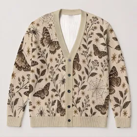 Butterflies, Spiderwebs & Wildflowers for Cozy Autumn Layering, Nature Lover Style All-over Print Knitted Cardigan