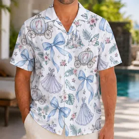 Fairytale Castle And Glass Slipper Motifs For Enchanted Vacation Celebrations Hawaiian Shirt