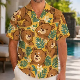Honey-Loving Bear Faces for Cozy Island Getaways and Whimsical Vacation Gift Giving Hawaiian Shirt