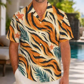 Orange Tiger Stripe Halloween Costume Style for Tropical Getaways and Group Celebrations Hawaiian Shirt