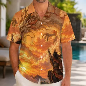 Mythical Dragon And Anime Warrior Sunset Adventure For Fantasy Vacation Fans Hawaiian Shirt