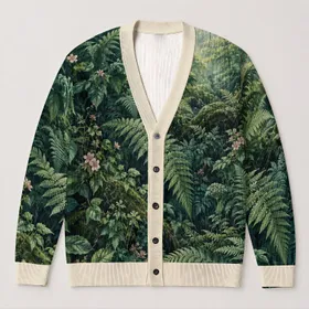 Lush Fern Woodland Scene for Nature Walks and Cozy Autumn Layering All-over Print Knitted Cardigan