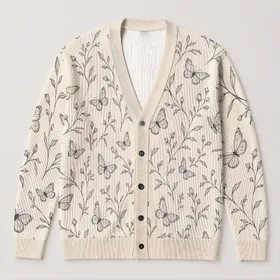 Butterfly and Botanical Motifs for Soft Everyday Layering and Springtime Style for Women All-over Print Knitted Cardigan