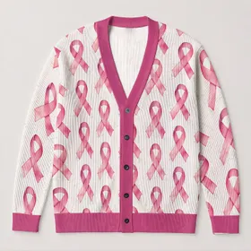 Pink Ribbon Breast Cancer Awareness Support For Survivors, Caregivers And Advocates All-over Print Knitted Cardigan