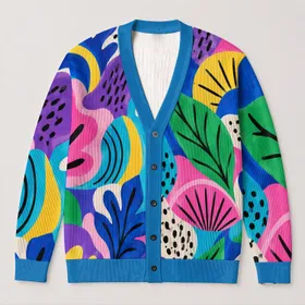 Vibrant Pop Art Color-Block Shapes for Creative Everyday Layering and Weekend Style All-over Print Knitted Cardigan