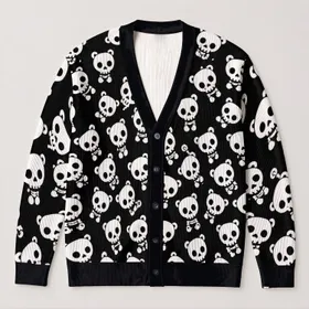Playful White Skull Motifs for Cozy Autumn Days and Everyday Alternative Style All-over Print Knitted Cardigan