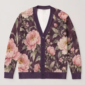 Vintage Peony Blooms for Cozy Fall Days, Romantic Garden Style for Women and Teens All-over Print Knitted Cardigan