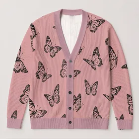 Monochrome Butterfly Motifs for Romantic Everyday Layering and Soft Feminine Style All-over Print Knitted Cardigan