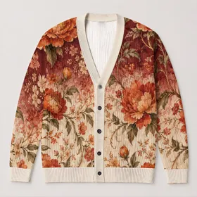 Vintage Rust Peony Florals for Cozy Autumn Layering and Everyday Women's Style All-over Print Knitted Cardigan