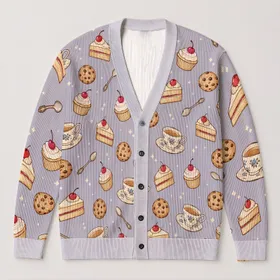 Tea Cups Cupcakes Cookies And Cake For Cozy Autumn Café Style All-over Print Knitted Cardigan