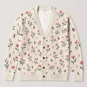 Blush Wildflower Ladybugs for Sweet Autumn Layering and Everyday Cottagecore Style All-over Print Knitted Cardigan