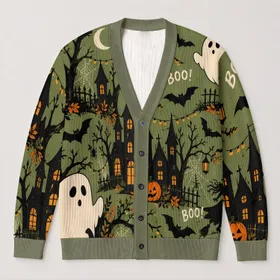 Ghosts, Bats And Pumpkins For Halloween Night And Autumn Seasonal Celebrations All-over Print Knitted Cardigan