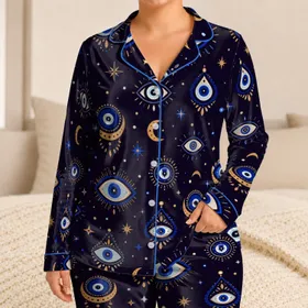 Celestial Eye Charm For Cozy Nights And Holiday Gifting For Women At Home Night Rituals Satin Pajamas Set
