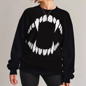 White Fanged Mouth for Bold Alternative Streetwear and Everyday Casual Style All-over Print Knitted Sweater