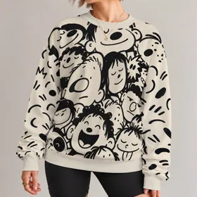 Monochrome Cartoon Faces for Casual Outings and Everyday Wear All-over Print Knitted Sweater