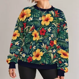 Tropical Hibiscus And Palm Foliage For Island Escapes And Everyday Resort Wear All-over Print Knitted Sweater