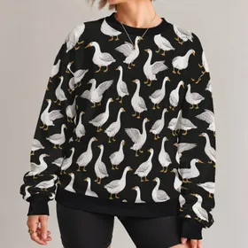 White Goose Motifs for Playful Everyday Streetwear and Casual Couple Weekend Outings All-over Print Knitted Sweater