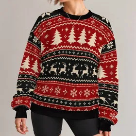 Christmas Reindeer and Snowflake Motifs for Cozy Holiday Gatherings and Festive Gifting All-over Print Knitted Sweater