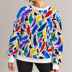 Bold Abstract Brushstroke Color Fields For Creative Everyday Style And Weekend Wear All-over Print Knitted Sweater