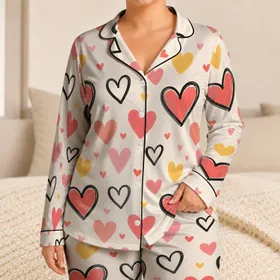 Colorful Heart Scatter for Cozy Valentine Evenings, Sweet Nights, and Home Comfort Satin Pajamas Set