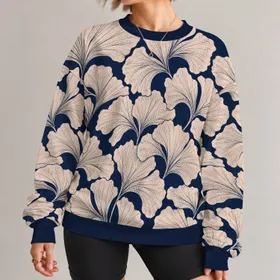 Ivory Engraved Fan Leaves for Elegant Everyday Wear and Botanical Style Lovers All-over Print Knitted Sweater