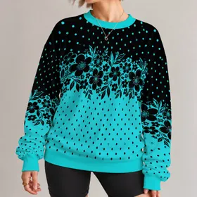 Turquoise And Black Floral Dots For Casual Walks And Relaxed Weekend Wear All-over Print Knitted Sweater