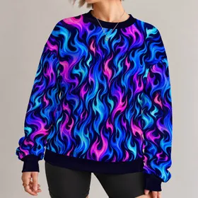 Neon Blue And Magenta Flames For Concert Nights And Bold Streetwear All-over Print Knitted Sweater