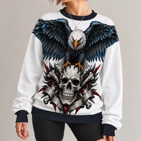 Eagle And Skull Artwork For Bold Streetwear, Biker Style And Everyday Wear All-over Print Knitted Sweater