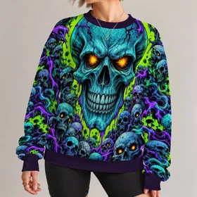 Neon Green Skull Art for Gothic Concert Nights and Alternative Streetwear Fans All-over Print Knitted Sweater