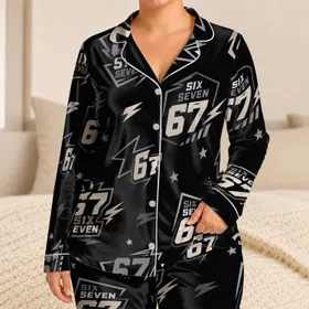 Bold 67 Number Blocks For Casual Lounge Days At Home For Boys And Teens Everyday Satin Pajamas Set