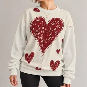 Distressed Burgundy Heart Motif For Romantic Everyday Style And Casual Wear All-over Print Knitted Sweater