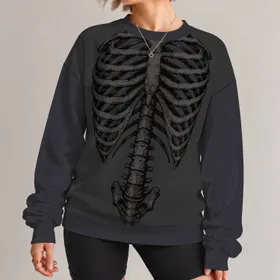 Gothic Ribcage Anatomy Motif for Halloween Nights and Alternative Streetwear Looks All-over Print Knitted Sweater