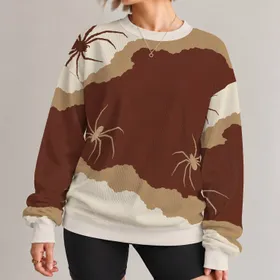 Rust Brown Spider Motifs for Halloween Parties and Everyday Autumn Streetwear Looks All-over Print Knitted Sweater