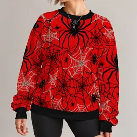 Bold Red Spiderweb Motifs for Halloween Nights and Everyday Alternative Streetwear Style All-over Print Knitted Sweater