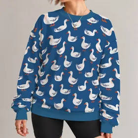 Playful White Duck Motif for Spring Outings, Casual Weekends and Everyday Country Style All-over Print Knitted Sweater