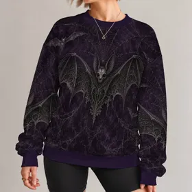 Gothic Bat and Spiderweb Motif for Dark Streetwear and Halloween Nights All-over Print Knitted Sweater