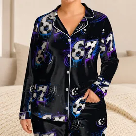 Boys Youth Soccer 67 Night Glow Street Style for Game Day, Practice, and Every Day Satin Pajamas Set