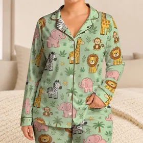 Pastel Safari Animal Nursery Bedtime Outfit for Cozy Nights and Lounge Wear for Kids Satin Pajamas Set