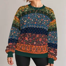 Autumn Floral Bands for Cozy Weekend Outings and Seasonal Everyday Style for Her All-over Print Knitted Sweater