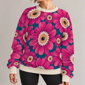 Oversized Magenta Daisy Blooms For Colorful Autumn Outings And Everyday Wear For Women All-over Print Knitted Sweater