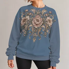 Vintage Baroque Florals for Elegant Autumn Outings and Everyday Bohemian Style for Women All-over Print Knitted Sweater