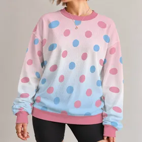 Pink And Blue Polka Dots For Cheerful Spring Outings And Relaxed Everyday Style Looks All-over Print Knitted Sweater