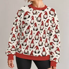 Bearded Holiday Gnomes and Red Hats for Cozy Festive Gatherings All-over Print Knitted Sweater