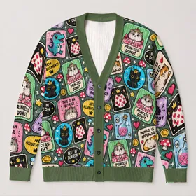 Retro Game Achievement Cats And Dinosaurs For Halloween Fans And Gamers All-over Print Knitted Cardigan